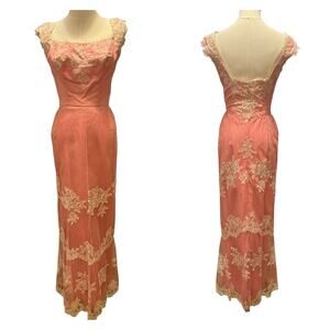 American vintage 50’s Pink Lace netting overlay shelf bust dress size X Small